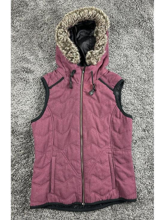 Prana Jackets & Blazers - prAna Calla Wool Hooded Vest Womens Burgundy Quilted Faux Fur Trim Full Zip Sz M